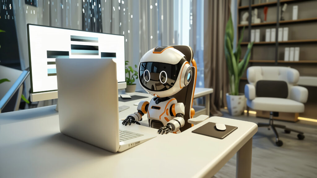 cartoon ai robot character scene